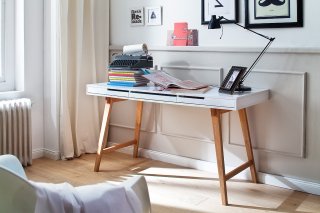 Bureau style scandinave FALCO blanc et bois 3 tiroirs